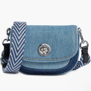 Marc Jacobs Blue Denim Small Colorblock Denim Signet Turnlock Saddle Bag